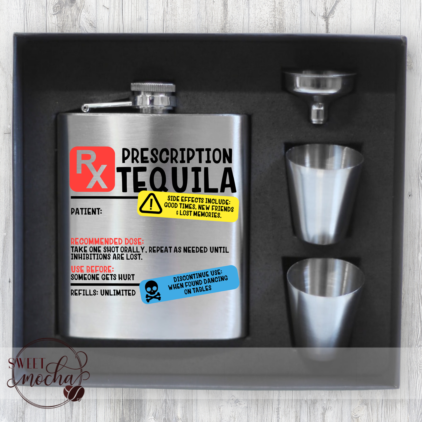 “Prescription Tequila” Stainless Flask Gift Set