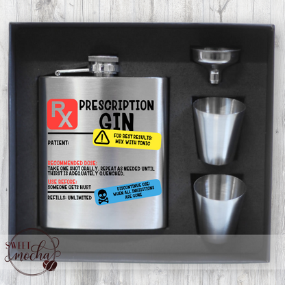 “Prescription Gin” Stainless Flask Gift Set